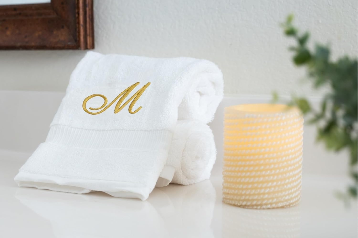 White Monogrammed Hand Towels for Bathroom - Luxury Hotel Quality Personalized Initial Embroidered Towel for Powder Room, Spa - GOTS Organic Certified - Pack of 2 Gold, Letter M - Image 6