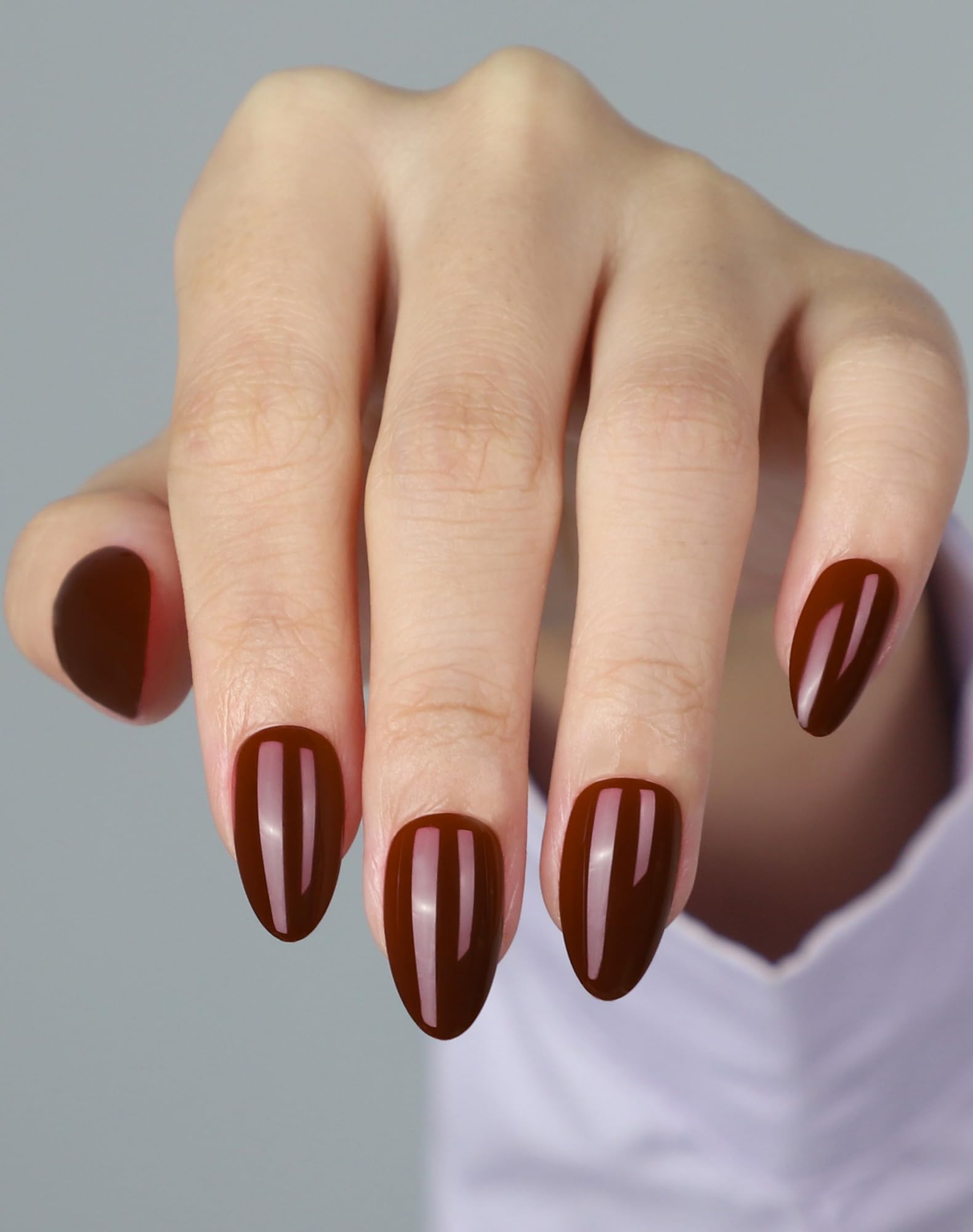 Burgundy Red Press On Nails Short, 16 Sizes Almond Fake Nails Glossy 32pcs, Nail Glue Included