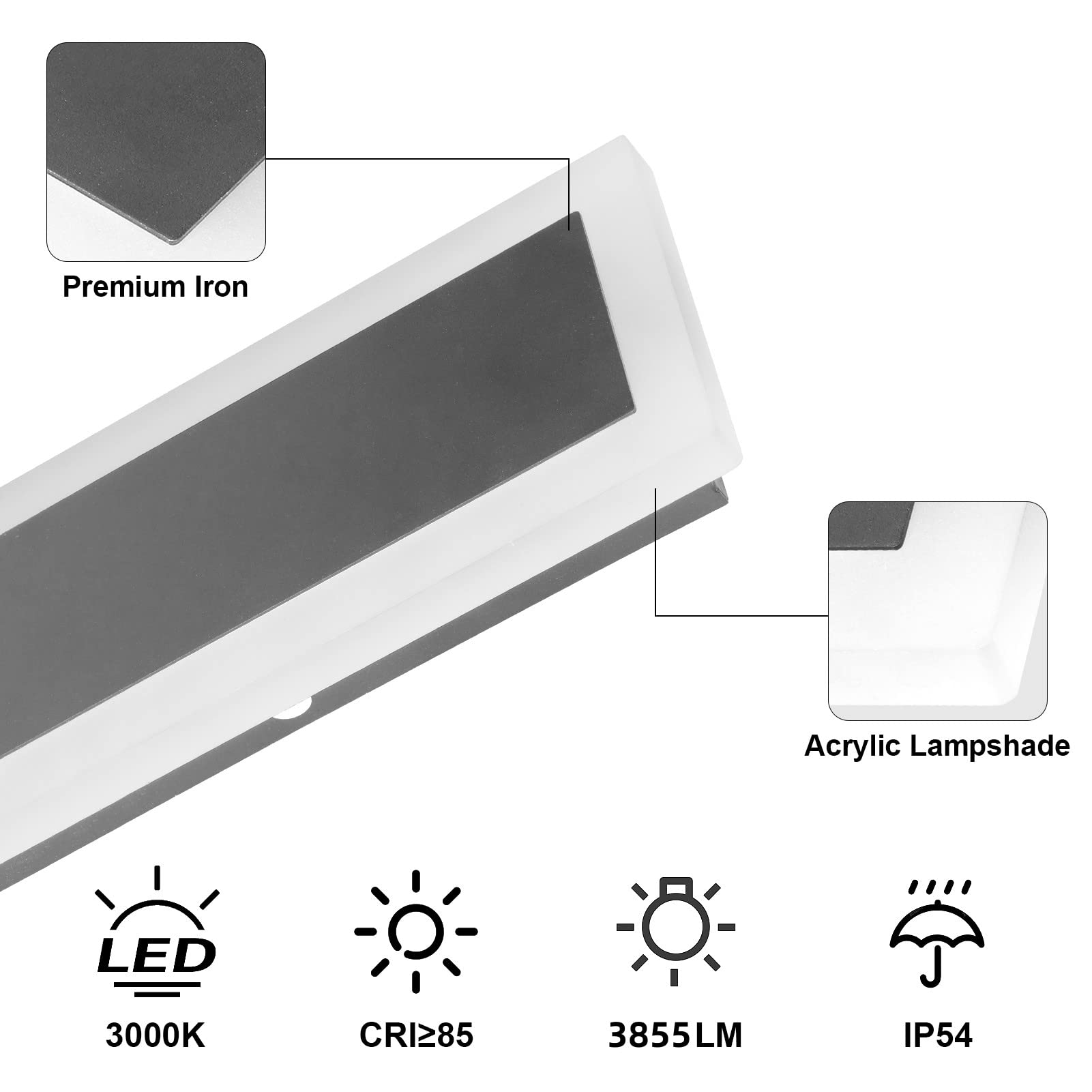 Klighten LED Wandleuchte Lange Wandlampe IP54 Dunkelgrau Wasserdicht Innen und Außenbereich Eisen-Acrylplatte Wandbeleuchtung für Gärten Villa, Terasse, Korridor, 150CM/45W，Warmweiß 3000K