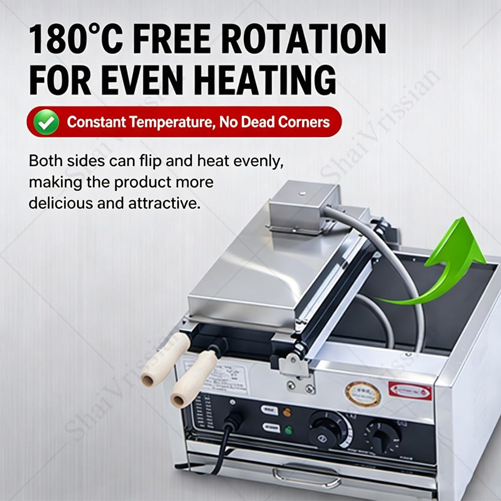 3000w Máquina Eléctrica Taiyaki para Helado,Panadero Comercial con 6 Mohos En Forma De Pescado,Temperatura Ajustable 50 a 300 °c,Ideal para Mermelada/Helado
