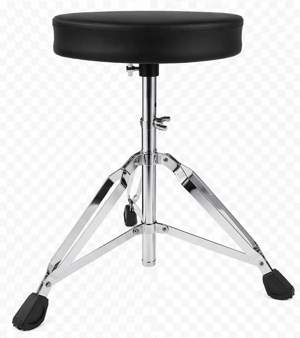 Rockstar - Taburete Sillín Batería Tiger DT01 Ajustable 42-55 cm, Asiento Redondo Acolchado Imitación Cuero, Trípode Estable con Pies Antideslizantes, Plegable y Portátil para Adultos y Jóvenes