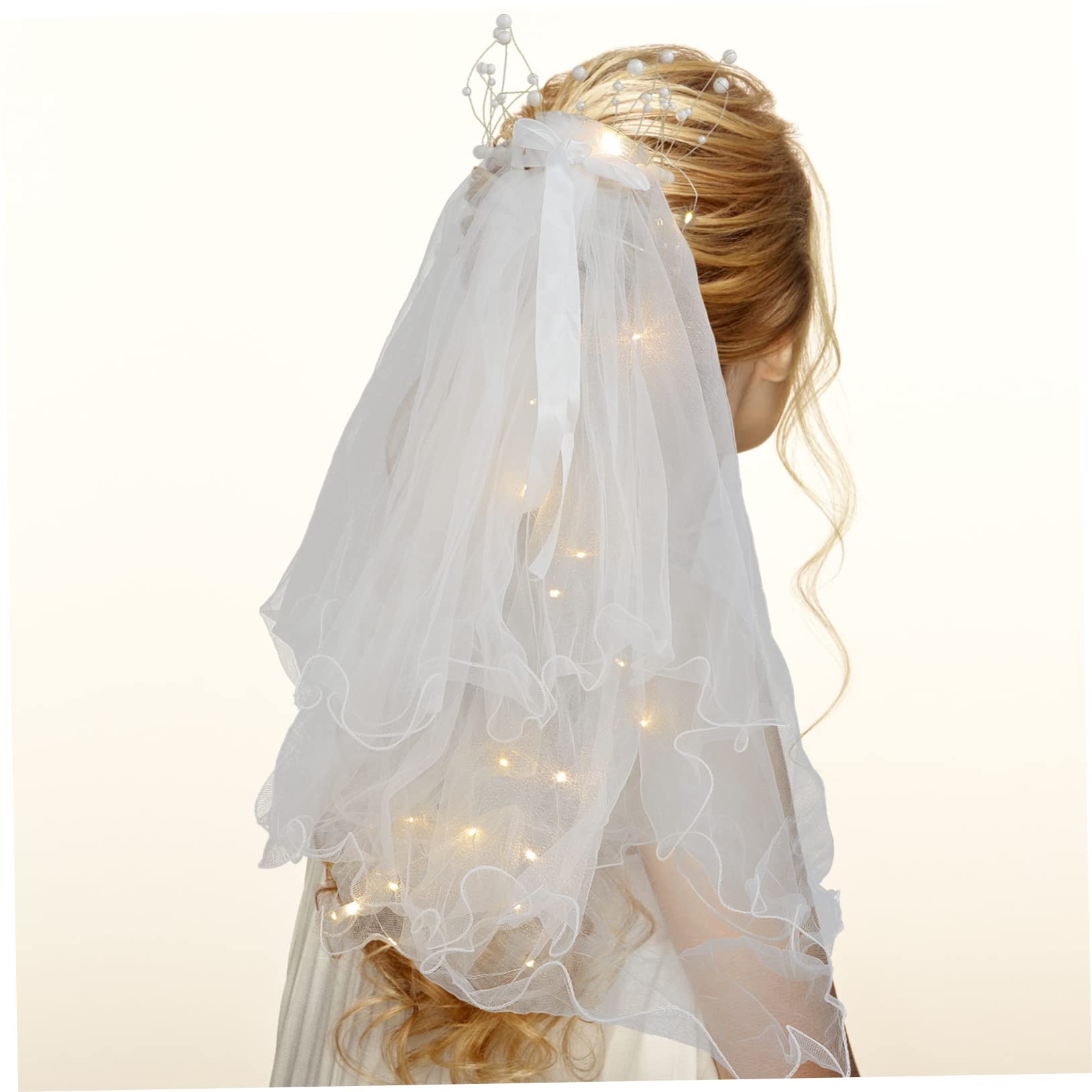 Copricapo da Sposa Velo da Sposa Abito da Sposa Bianco Veli a mantiglia Decorazione per Capelli da Sposa Veli per spose Decorazione Bianca Corona Decorazione Velo da Sposa a LED Ab