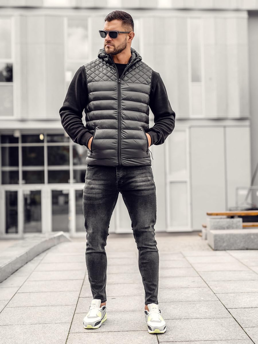 Bolf - Chaleco de transición para hombre, chaqueta con capucha, chaqueta con cierre de cremallera, Zipe Tiempo libre Basic Outdoor Style Mix 1U1