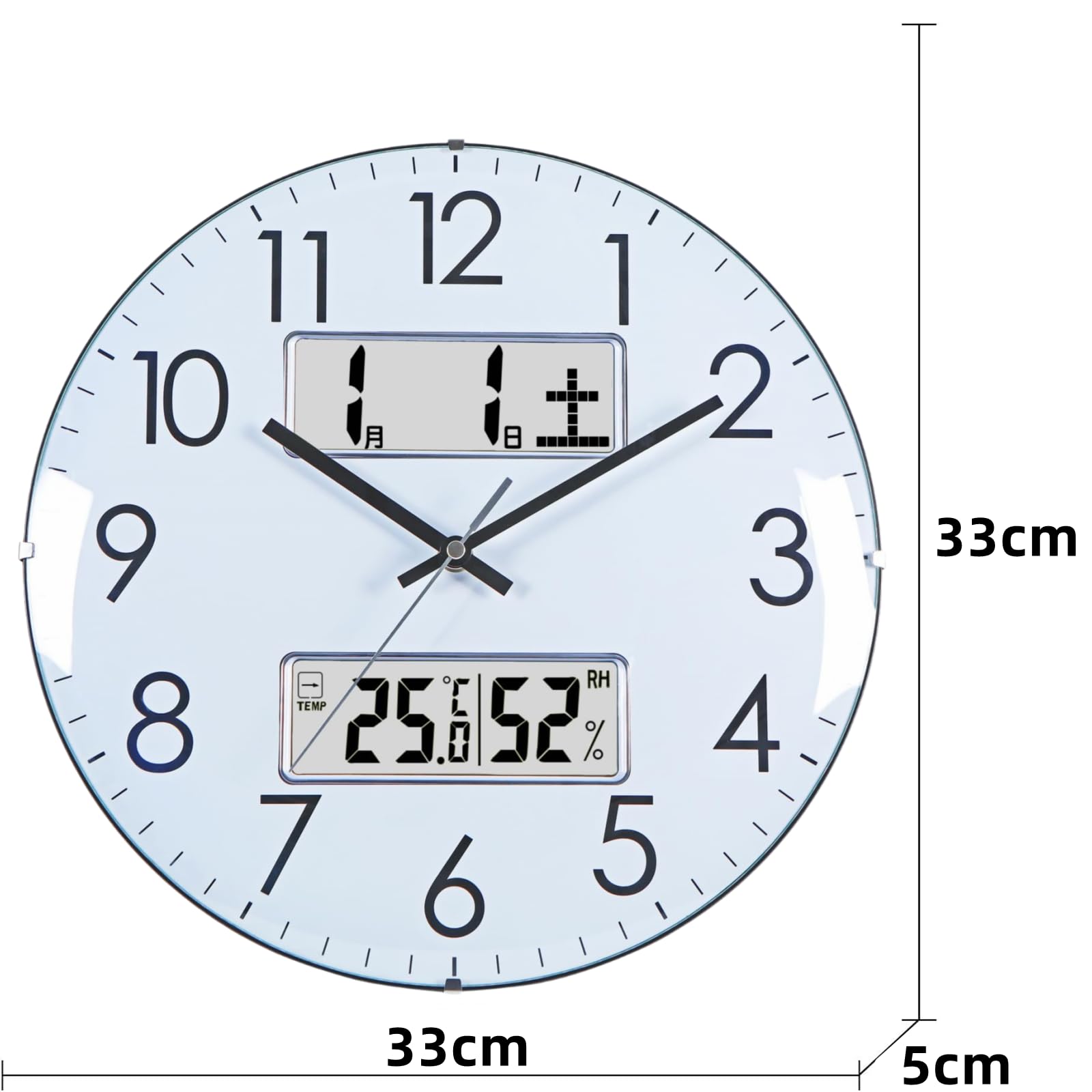 Amazon.co.jp: 掛け時計 電波時計 温度・湿度・日付・曜日表示 33cm