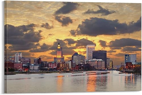 Providence Rhode Island Skyline - Lienzo decorativo para pared, obras de arte, pósteres para decoración de sala de estar, dormitorio, regalo para