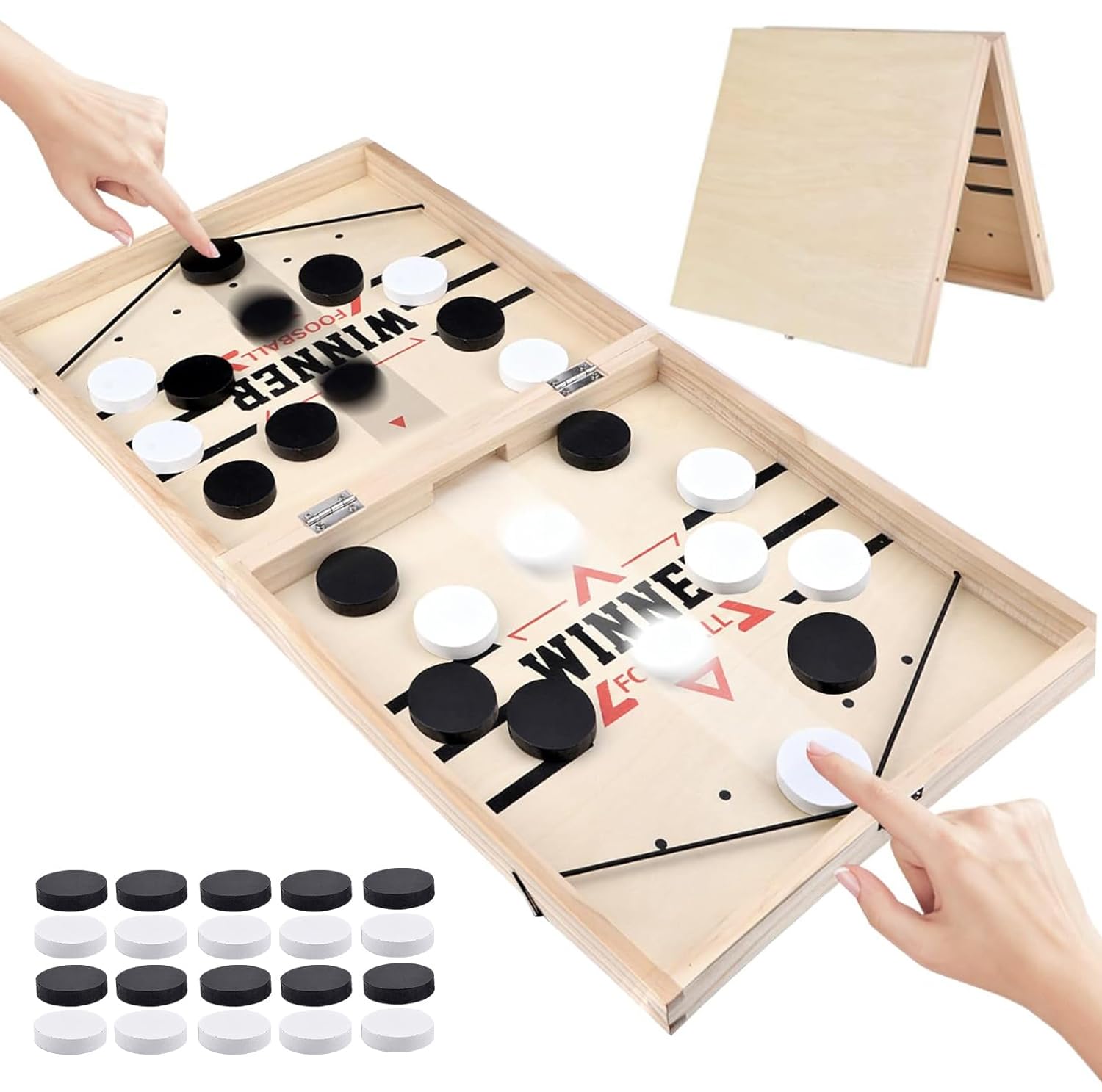 Sling Puck Brettspiel Aus Holz – Tischhockey Für 2–4 Spieler, 35x25 Cm, Mit 10 Pucks, Für Familien, Kinder & Partys
