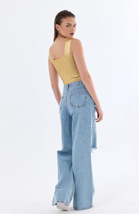 Wide-leg Jean With High Waist Slits