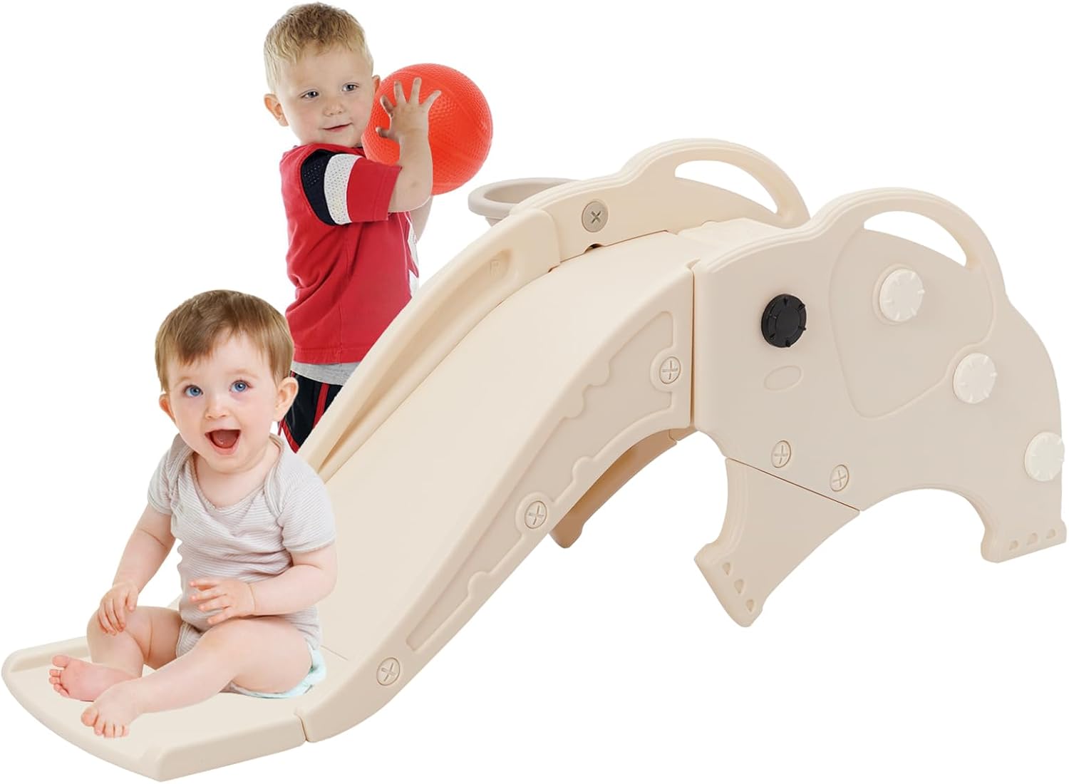 Toddler Slide with Basketball Hoop, Kids' First Slide Indoor Outdoor