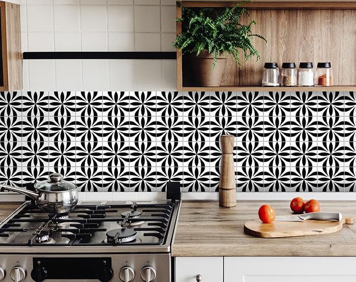 6 x 6 in. Black & White Colla Peel & Stick Removable Tiles