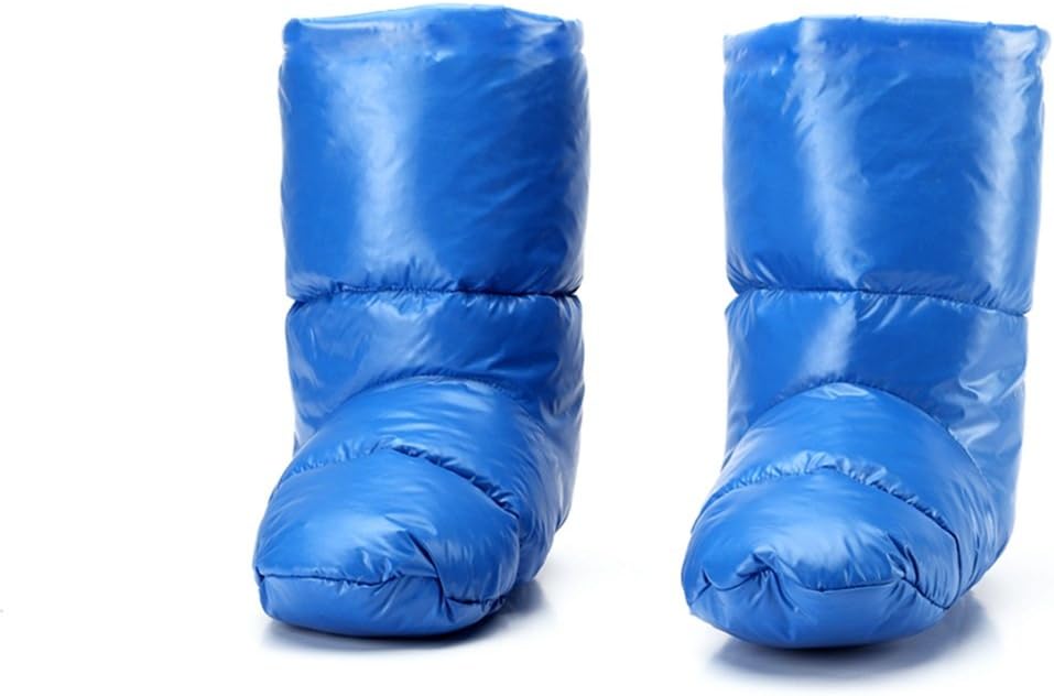 Unisex Foot Warmers Lightweight Down Slippers for Camping,Soft Warm Socks Slippers Cozy Booties for House Blue X-Large
