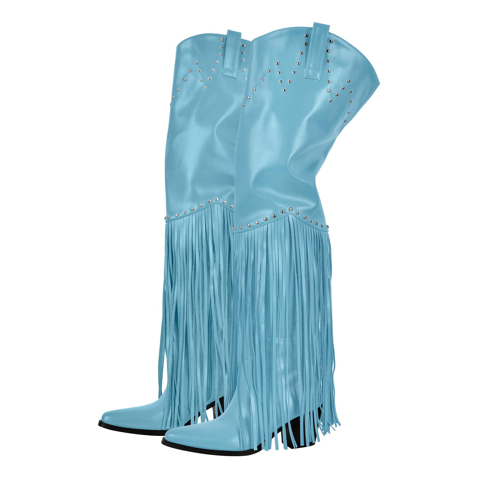 richealnini Western Thigh High Cowboy Boots with Fringe Over Knee Wide Calf Cowgirl Boots