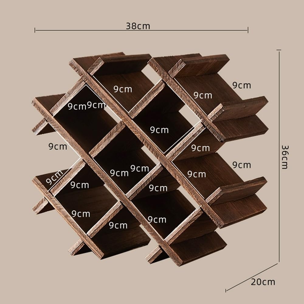 Wood Wine Rack Countertop, Rustic Solid Wood Freestanding Wine Bottle Holder, Tabletop Wine Rack Stand, Wine Bottles Organizer for Home Kitchen Counter Cabinet Pantry Bar