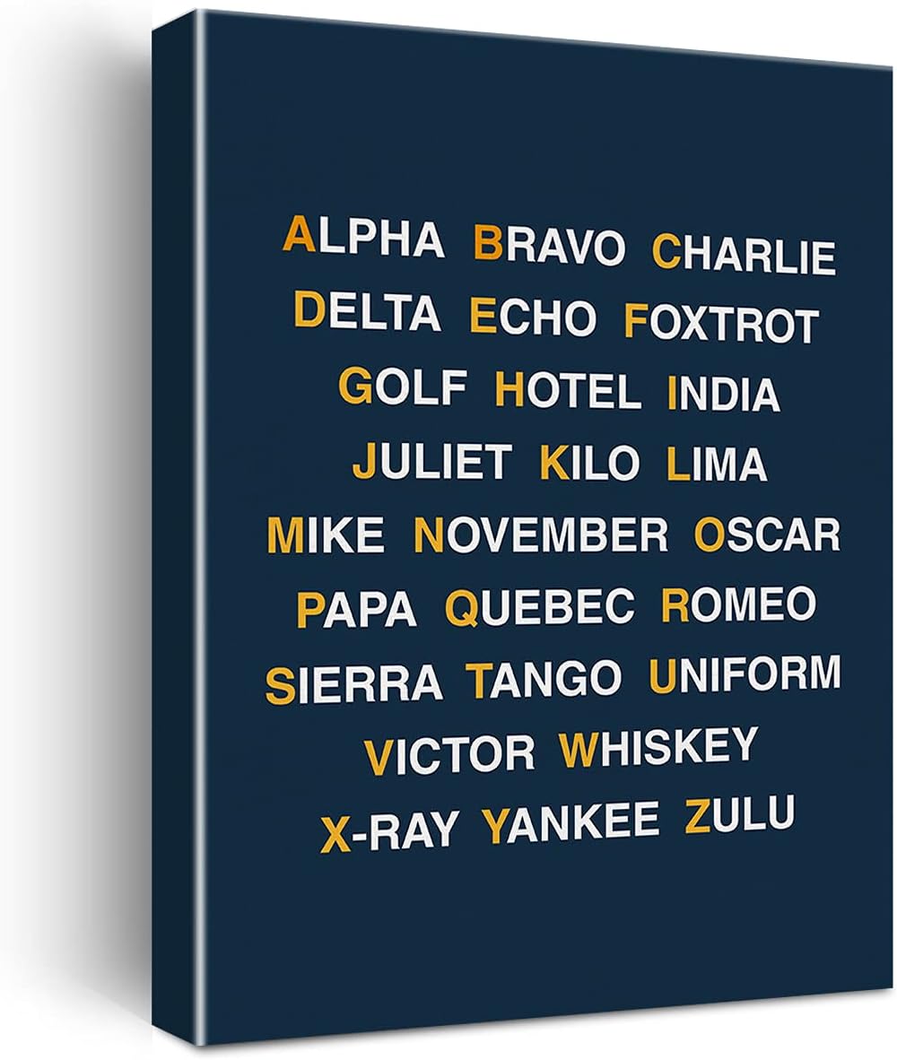 Phonetic Alphabet Canvas Painting Airplane Decor Aviation Art Prints for Home Boys Room Playroom Nursery Wall Decor Framed Artwork Pilot Gifts(12×15 Inch)