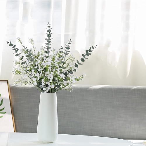 Miniatura 2 de WEISPARK Ramo de flores artificiales de eucalipto, hojas y aliento de bebé, 20 piezas de flores artificiales de gypsophila y eucaliptos de