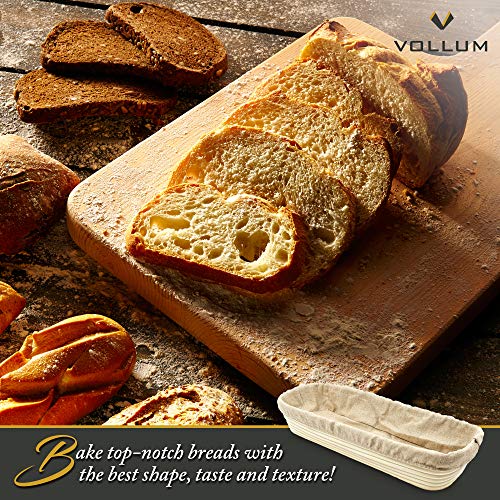 Vollum Bread Proofing Basket Banneton Baking Supplies for Beginners & Professional Bakers, Handwoven Rattan Cane Bread Maker for Artisan Breads, 15.5 x 6 x 3.5 Inch, 3-Pound Rectangular Brotform