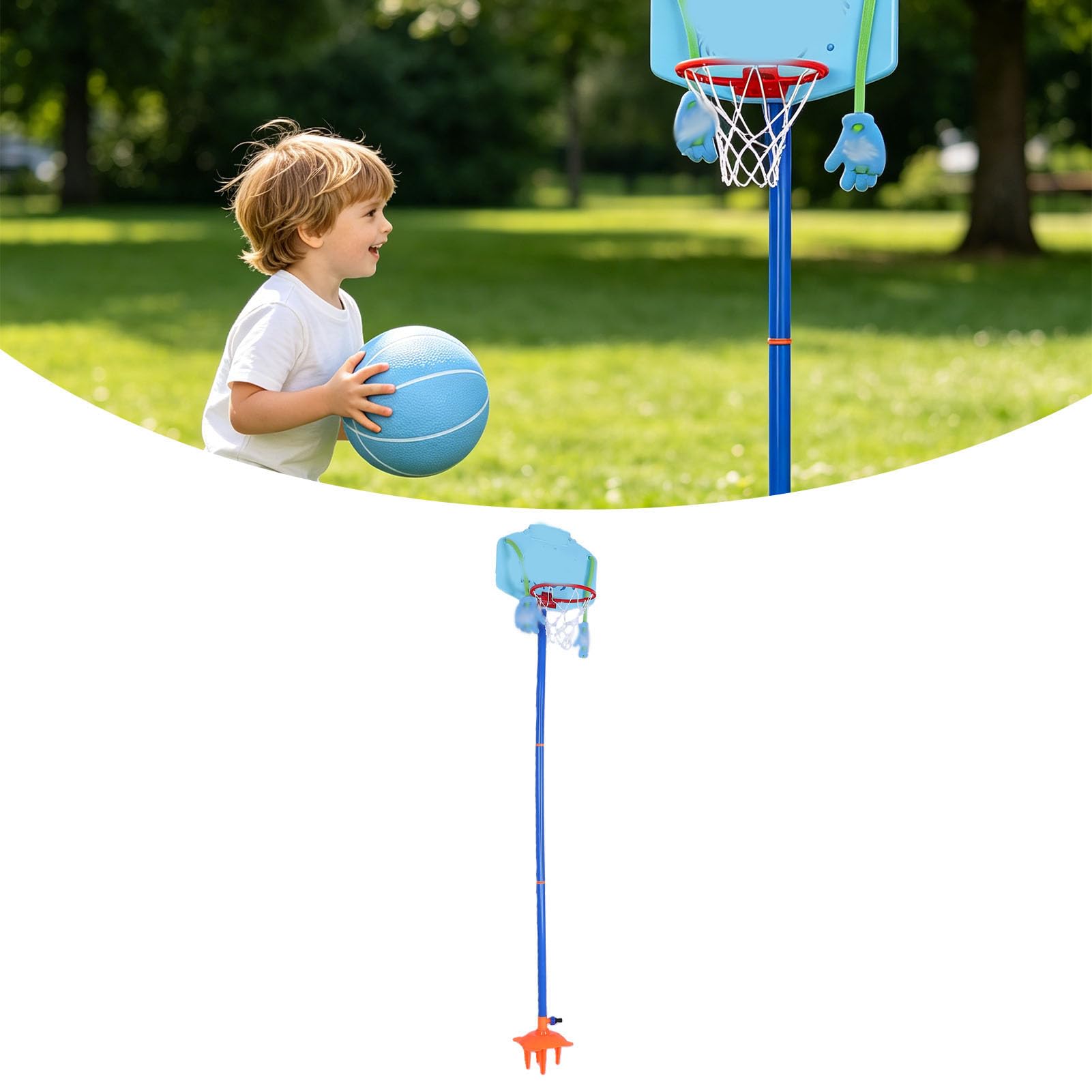 Alomejor Aspersor de Agua para Niños, Juguete Rociador de Agua Giratorio de Plástico, Patio Trasero Al Aire, Juego de Verano con Tablero de Baloncesto, Red de Pelota y Bomba de Aire para Niños y