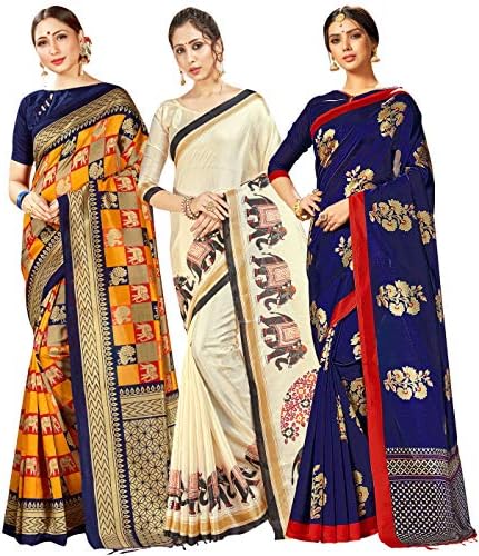 Elina fashion Pack of Three Sarees for Women Mysore Art Silk Prin...