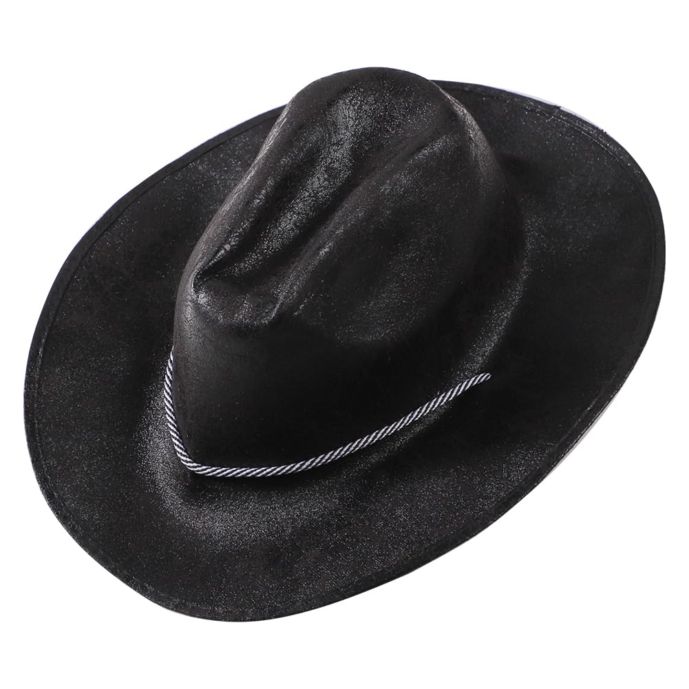 Western Cowboy Outfits Retro Cowgirl Hippie Costume for Women Men Synthetic Leather Cowboy Hat Sleeveless Jackets Vest with Tassel Costume Set Faux Suede Hat Fringe Vest Fancy Dress Brown (black) - Image 3