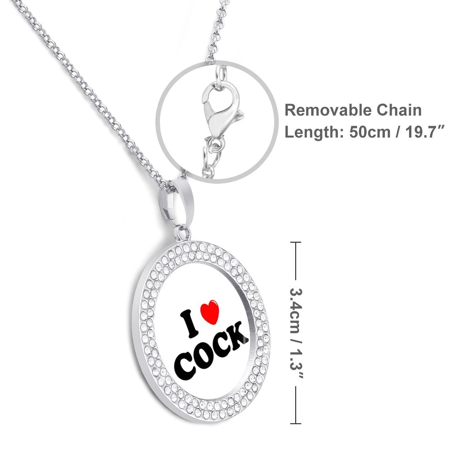 FunnyStar I Love Cock Round Diamond Necklace Personalized Pattern Print Pendant With Chain