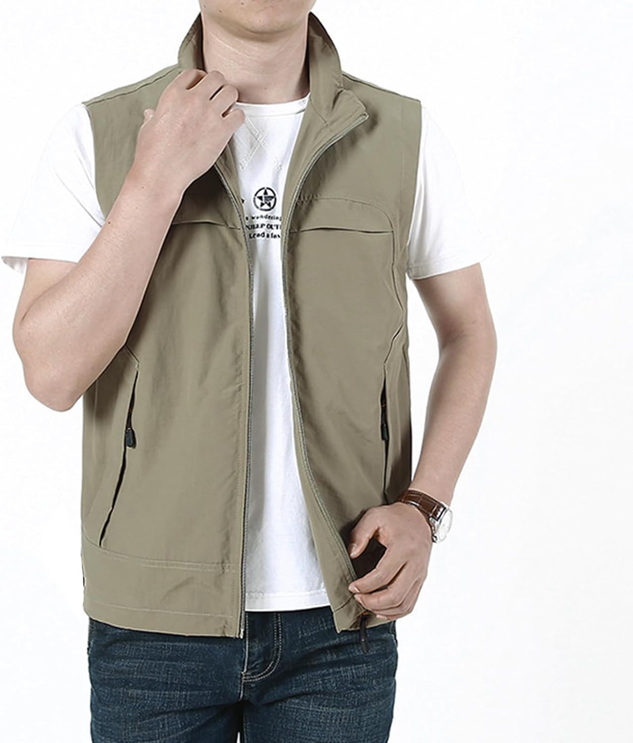 Mens Summer Utility Safari Vest Multi Pockets Fishing Vests Casual Sleeveless Jacket for Hiking Golf Lightweight
