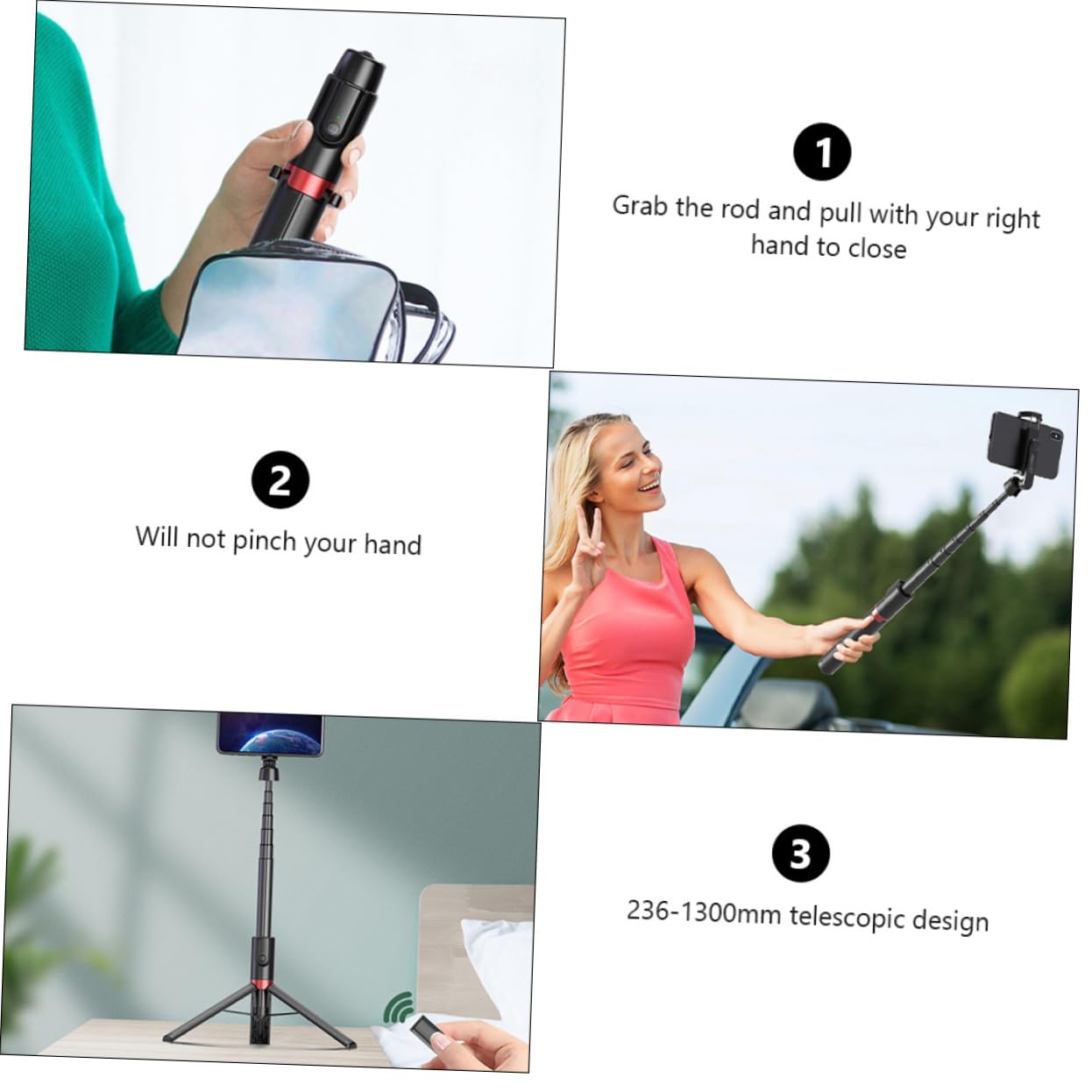 Treppiede Selfie Estensibile Con Telecomando Detachabile Supporto Rotante Per Smartphone Design Telescopico Da Comodo Per Foto e Video Diverse Angolazioni