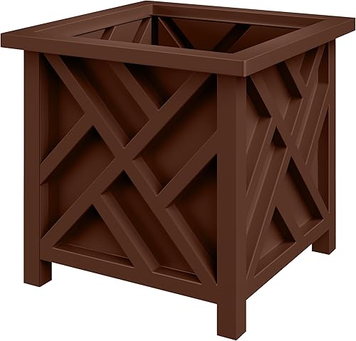 Pure Garden Maceta con diseño de celosía, maceta decorativa cuadrada de 15.5 pulgadas para flores o plantas, porche delantero, patio y decoración de