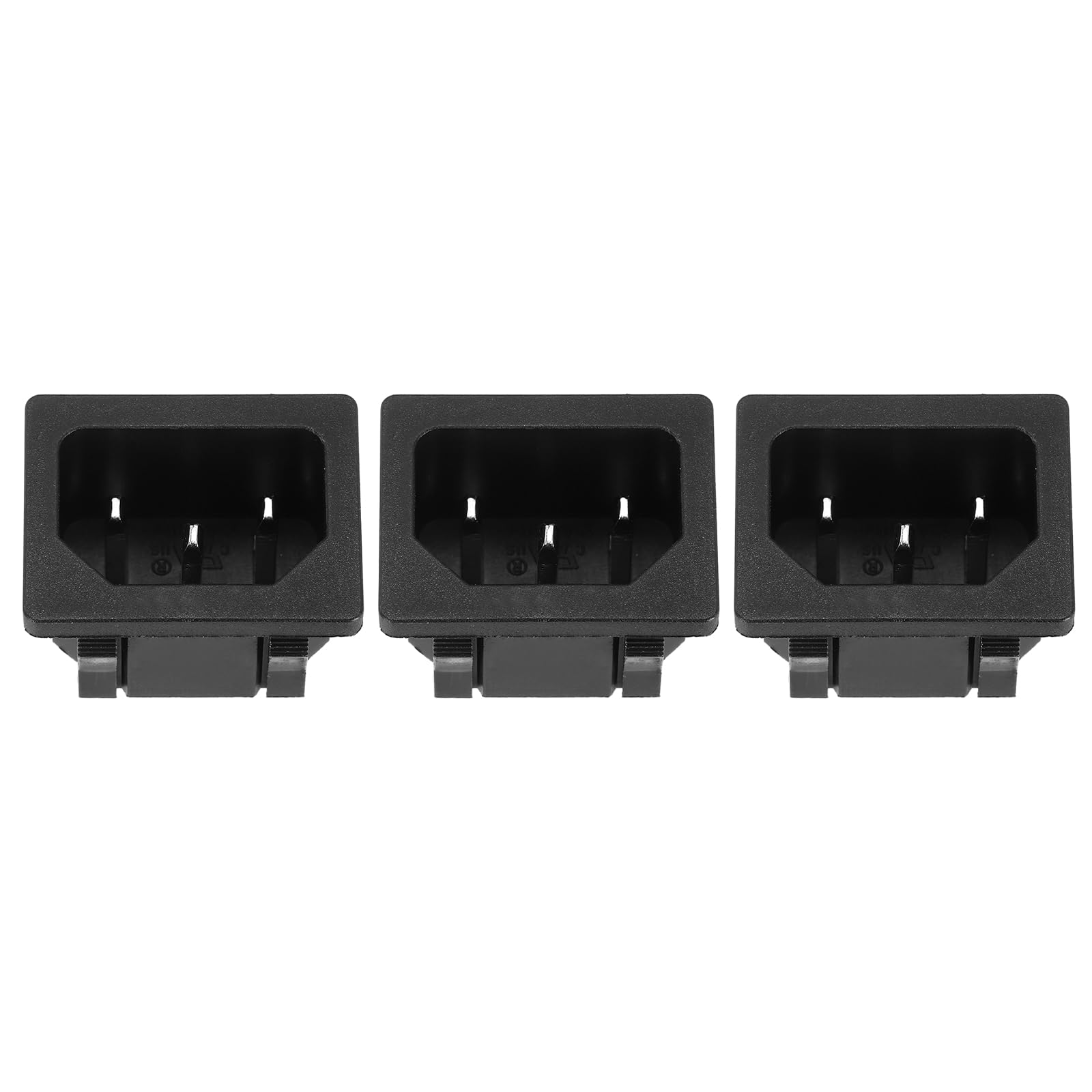 sourcing map C14 Panel Mount Plug Adapter AC 250V 10A 3 Pins IEC Inlet Plug Power Connector Socket Straight 3Pcs
