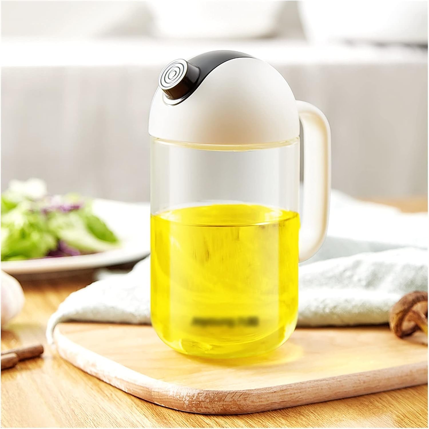 oil bottle Glass Oil and Vinegar Dispenser Automatic Opening and Closing Oil Bottle with Handle White Oil Pourer for Home, Restaurant, Hotel oil sprayer(Size:Small)