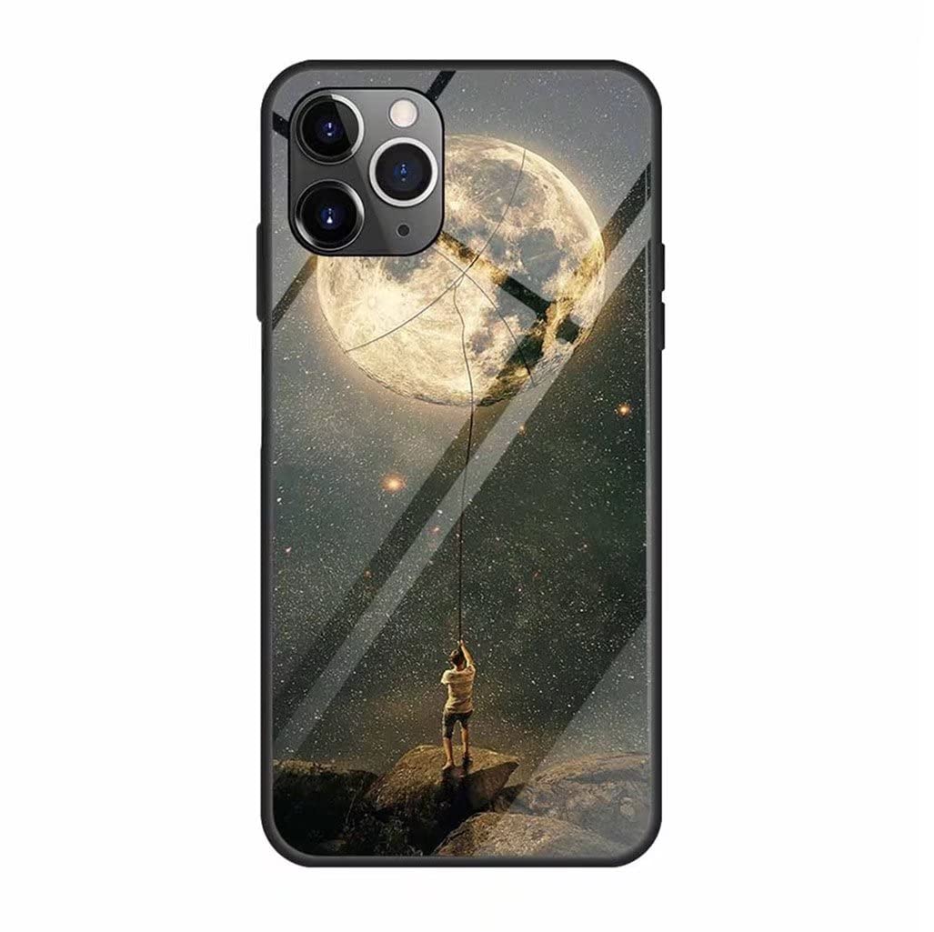 HAOYE Coque pour Xiaomi Redmi Note 12S 4G, Dos en Verre Trempé + TPU Bumper Souple Silicone Ultra Mince Housse, Motif Élégant Brillant Étui Antichoc Case Cover, Chasseur de Lune