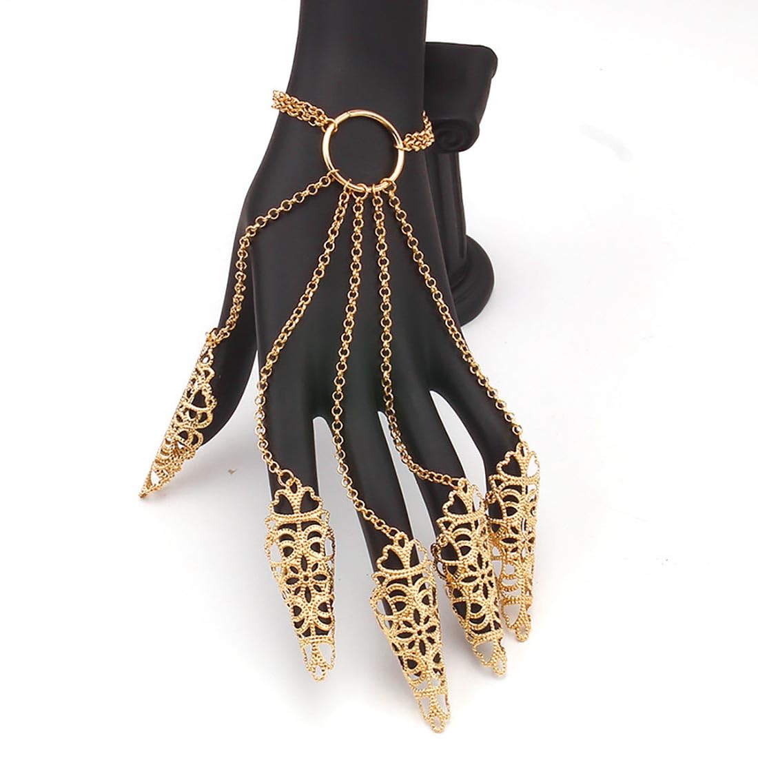 Pulsera de dedo de bruja gótica vintage, pulsera hueca, anillo de cadena con uñas para disfraz o cosplay