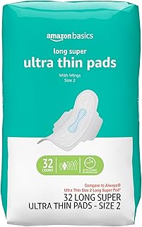 Amazon Basics Menstrual Pads for Women With Flexi-Wings, Long Length, Size 2, Super Absorbency, 32 Count (Pack of 1)