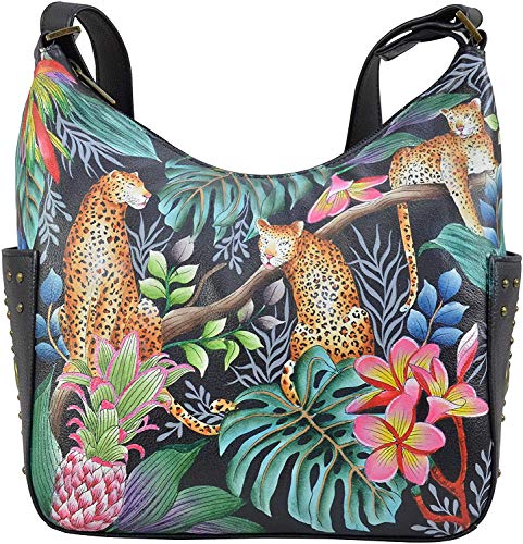 Image of Anuschka Women's Genuine Leather Shoulder Bag | Hand Painted Original Artwork | Classic Hobo With Studded Side Pockets | Genuine Leather