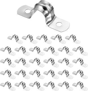 HARFINGTON 1.3cm(1/2인치) 12mm 도관 클램프 30개, M12 U 튜브 파이프 클램프, 스테인리스 스틸 리지드 파이프 스트랩, 파이프 튜브 호스 와이어 코드 고정용 2개의 구멍이 있는 U자형 브래킷