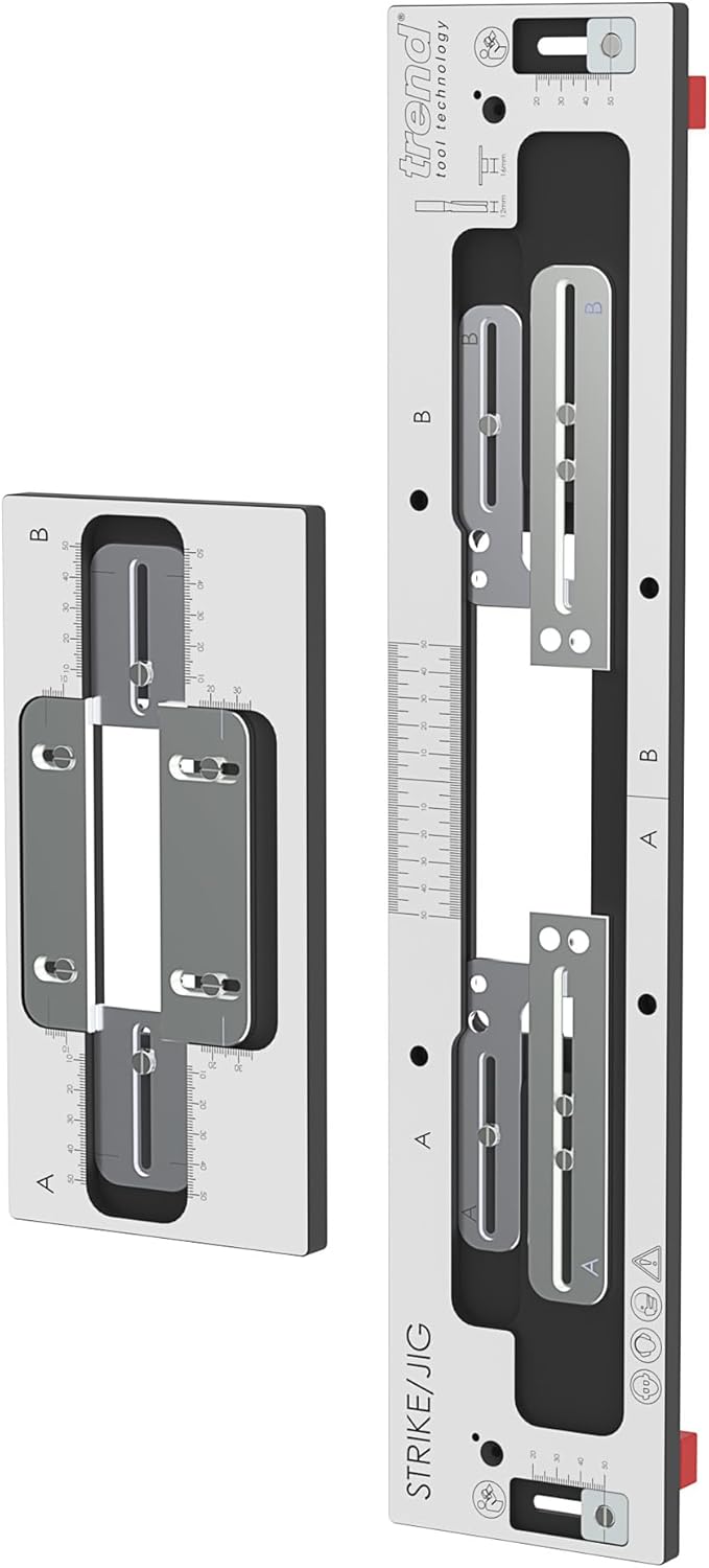 Trend Professional Strike & Keep Router Jig, Fully Adjustable Dual-Layer Design for Face Plate and Mortise Routing, Fits All Common Latch and Lock Types, Includes Carry Bag, Strike/JIG