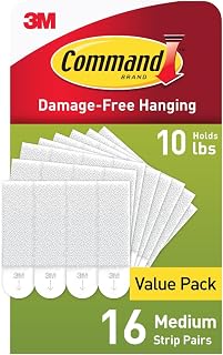 Command Medium Picture Hanging Strips 10 lb 16 Pairs (32 Strips) - Damage-Free Wall Hangers, No Tools, Ideal for Frames & Decor
