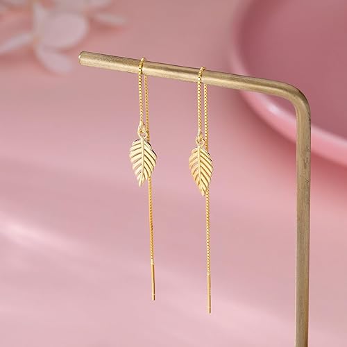 Miniatura 5 de SLUYNZ Aretes colgantes de plata de ley 925 con diseño de hojas para mujeres adolescentes niñas aretes largos con borla Plata de ley Sin gemas