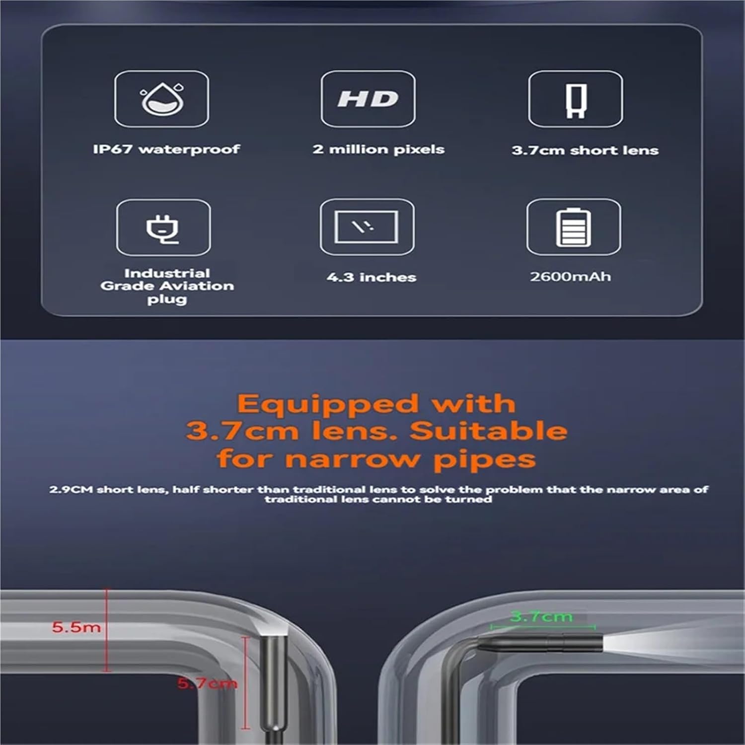 4.3 inch IPS Screen 1080P HD 8MM Industrial Endoscope car Pipeline Handheld Camera Pipe Inspection Borescope(30M)