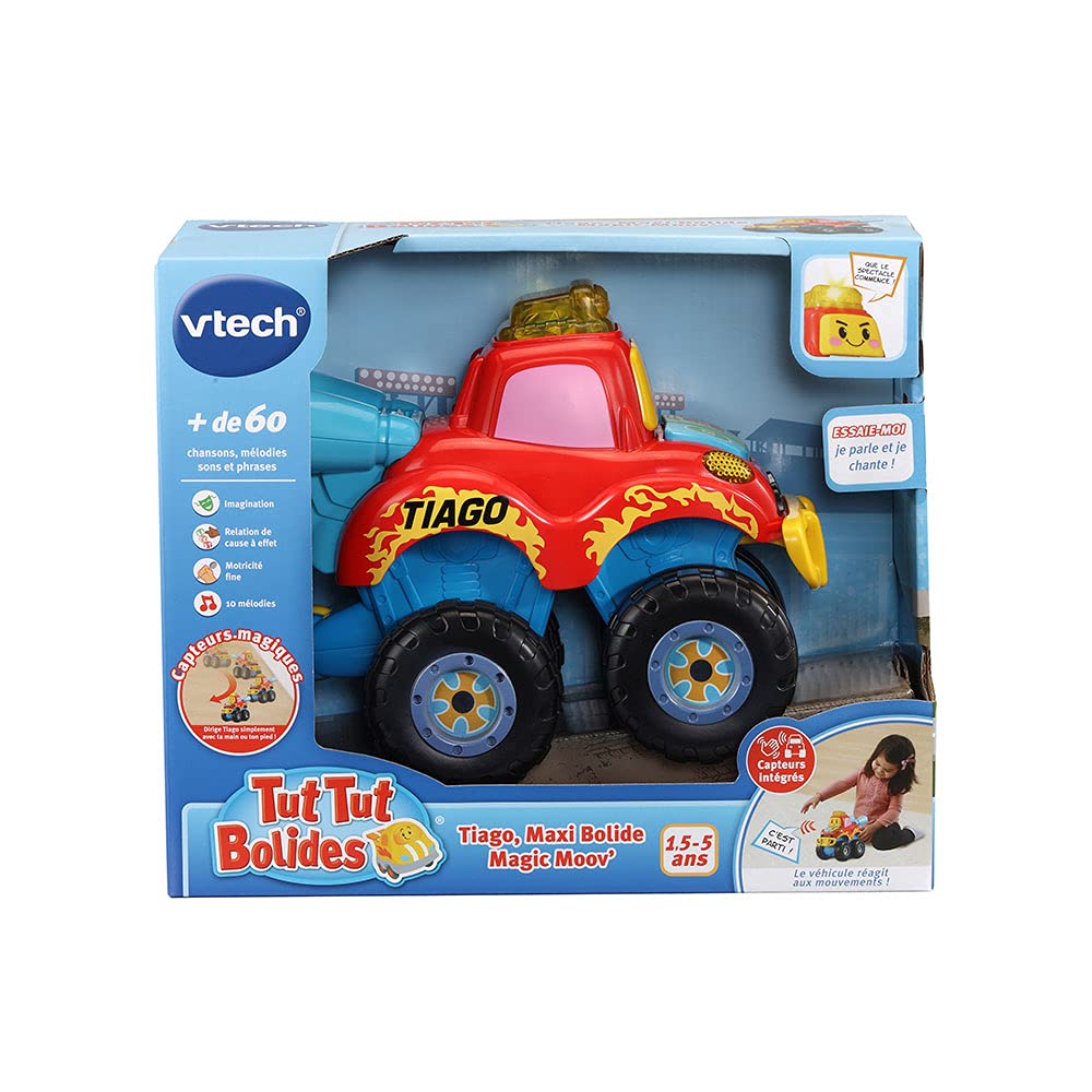 VTech – Tut Tut Bolides - Tiago, Maxi Bolide Magic Moov', Jouet Voiture Interactif – 18 Mois/5 Ans - Version FR 546405 Multicolore