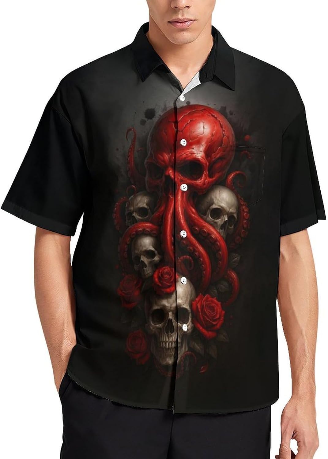 Blissboy Novelty Skull Button Down Shirt Funny Fashion Graphic Hawaiian Shirt