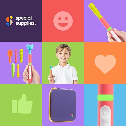 Vista 36 de Special Supplies Buzz Buddy Kit de estimulación motora oral con 6 cabezales intercambiables de textura suave, calma las necesidades sensoriales, Gris