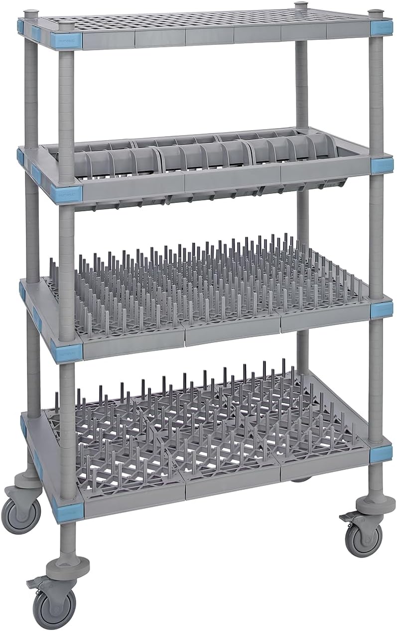 Quantum QPM243068PDR1 Millenia Drying Rack Unit Mobile with (4) Shelf Frames (4) Posts and (4) Donut Bumpers for Commercial Kitchen Restaurant Hotel | 30"W x 24"D x 68"H, Polypropylene, Gray Finish