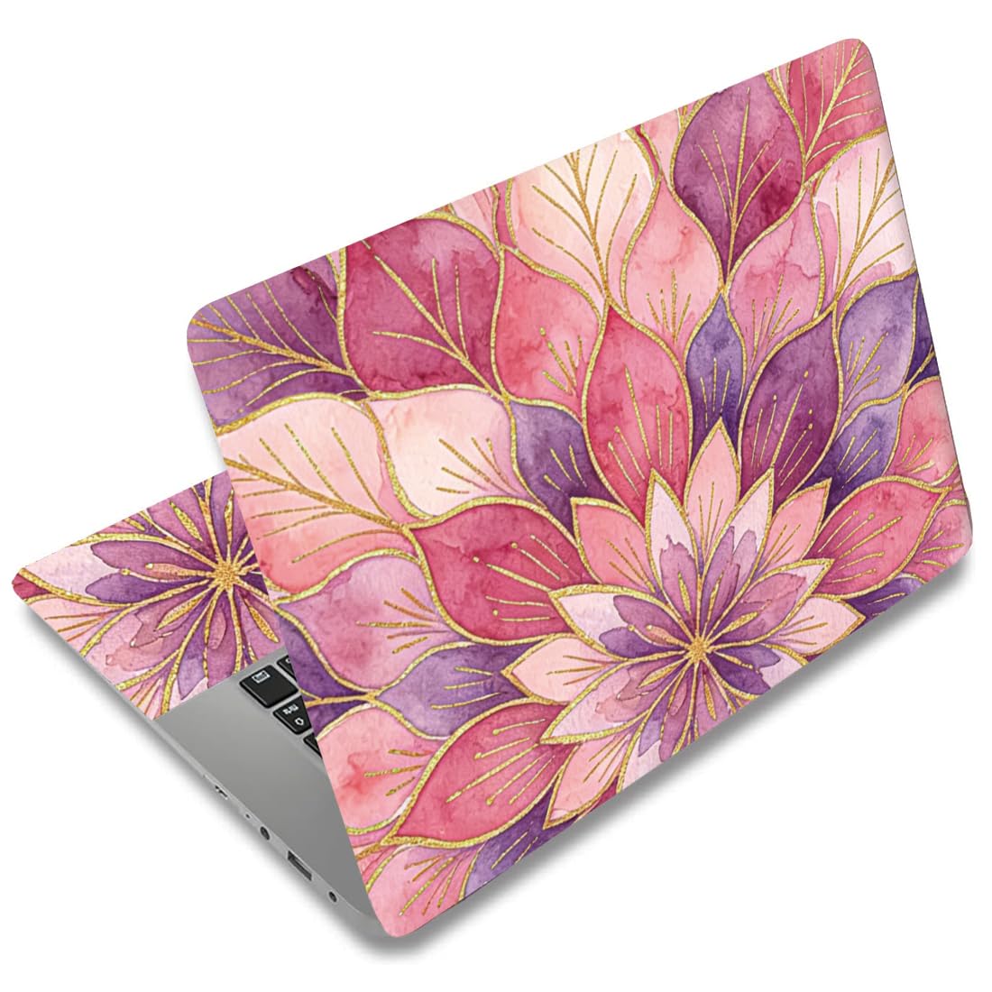 Sticker ordinateur portable 15.6 pouces imperméable autocollant PVC mandala fleurs