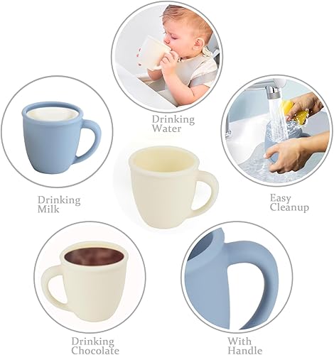 Miniatura 7 de Taza de entrenamiento de silicona para bebés con asas para niños pequeños y niños, taza de aprendizaje abierta de más de 6 meses, 4 onzas, juego