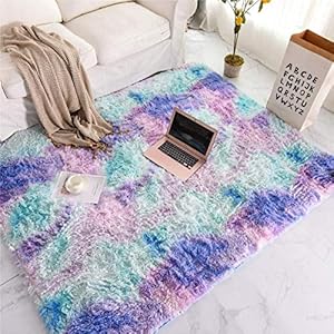 Meeting Story Shaggy Tie Dye Rugs for Girls Living Room Nursery Kids, Fluffy Shag Fuzzy Soft Carpet for Bedroom, Indoor Foyer Floor Mat, Thick Plush Bedside Area Rug Non-Skid (Blue Purple,3’x5′)
