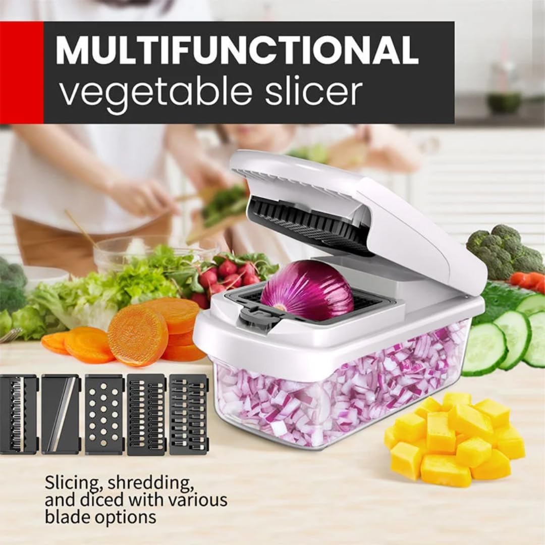 Multifunctional 15-in-1 Vegetable Chopper - Kitchen Gadgets & Essentials, Food Chopper with 7 Blades and Container, Dicer, Vegie Chopper, Mandoline Slicer, Fruit Slicer, Home Accessories
