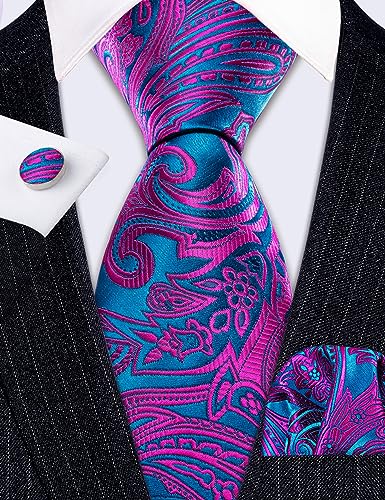 Image of Barry.Wang Men Ties Paisley Woven Silk Necktie Set with Pocket Suqare Cufflinks Formal