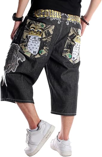 XYGJZ Baggy Jean Shorts for Men Embroidery Loose Baggy Comfort Skateboard Denim Shorts