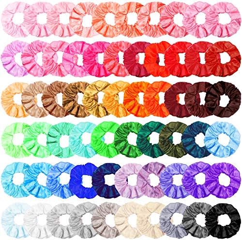 Habbi 62 Color Satin Hair Scrunchies Elastic Hair Bands Hair Bobbles Scrunchies Hair Ties Ropes for Women, Girls