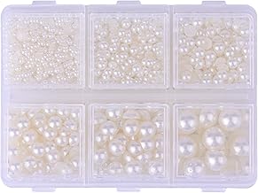 SAVITA 3000Pcs 2/3/4/5/6/8mm Half Round Pearls, Flatback Pearl Beads Cabochon Pearls for Crafts Satin Luster Loose Beads for Crafts DIY Jewelry Wedding Dress Nail Arts Making (Beige)