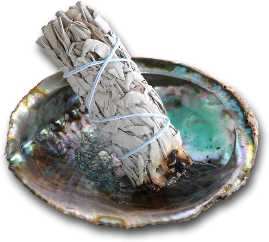 Happy Home Energy Cleansing Kit with White Sage Smudge Stick Bundle for Burning, Smudges, Incense with Abalone Shell